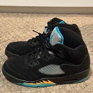 Black and Teal High-Top Sneakers with Yellow Detail